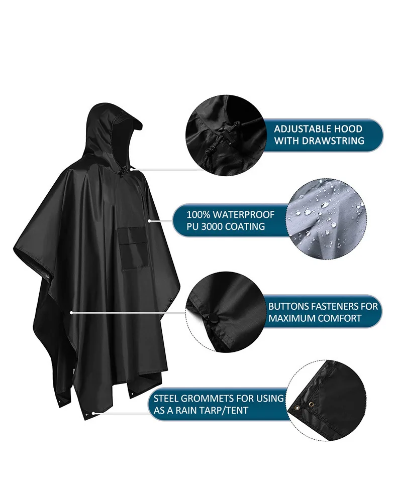 Camping Rain Poncho - 2026 Per Campeggio ed Escursionismo, Poncho
