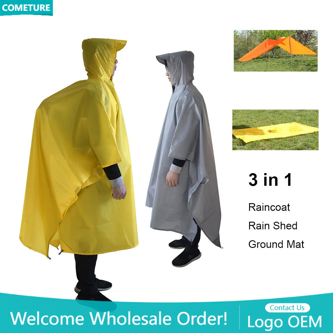 Camping Rain Poncho - Impermeabile 3 in 1 Poncho da